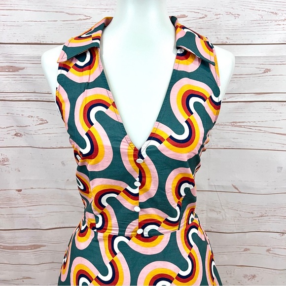 Modcloth Cotton Mod As Well Retro Rainbow Sleeveless Collar Pocket Swing Dress - Picture 4 of 13